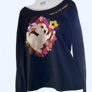 Disney Black Long Sleeve Top with Year of the Rabbit Logo S